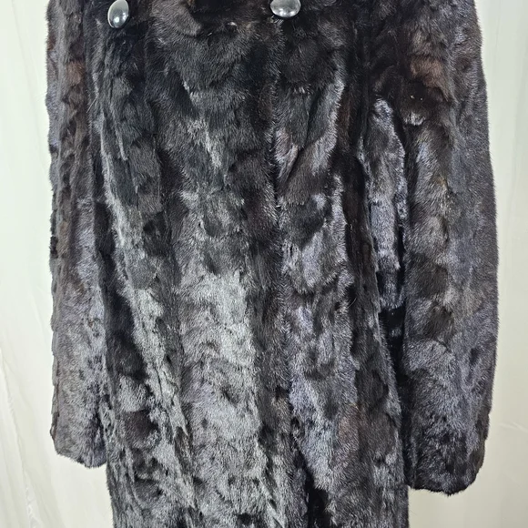 Authentic Real Mink Fur Coat Deep Chocolate Brown Long Length Large Glam Luxe - Picture 4 of 16